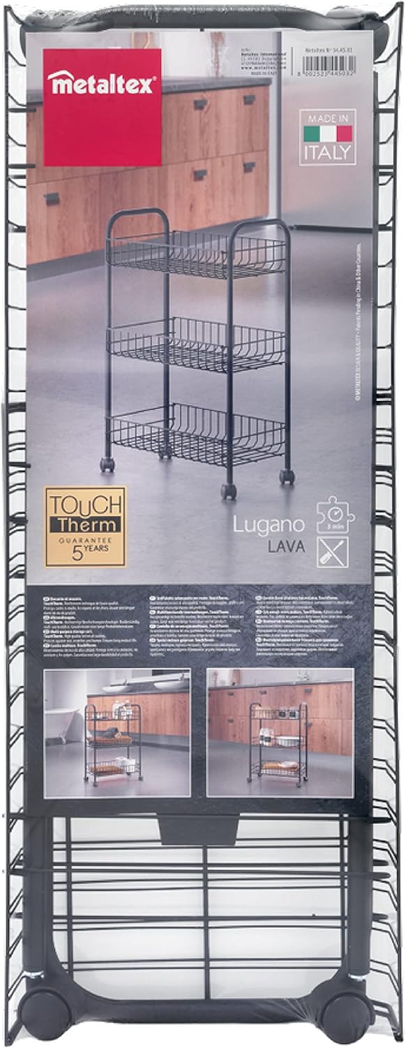 Lugano Lava Allzweckwagen 3 Etg. 41x23x63cm TouchTherm Schwarz, Schwarz