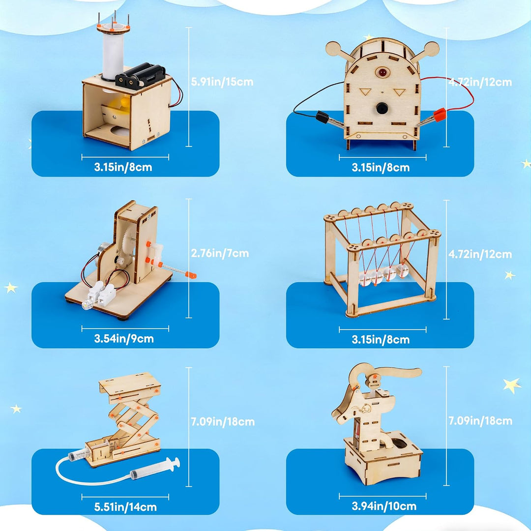 6-in-1 Holz STEM Experimente für Kinder ab 8 9 10 11 12 13 14, Holz DIY Auto Flugzeuge Bausatz Exper