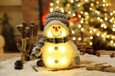 Bambelaa! Schneemann Coldy Deko LED Figuren Weihnachten Klein Grau Weiss Beleuchtet Innen Weihnachts