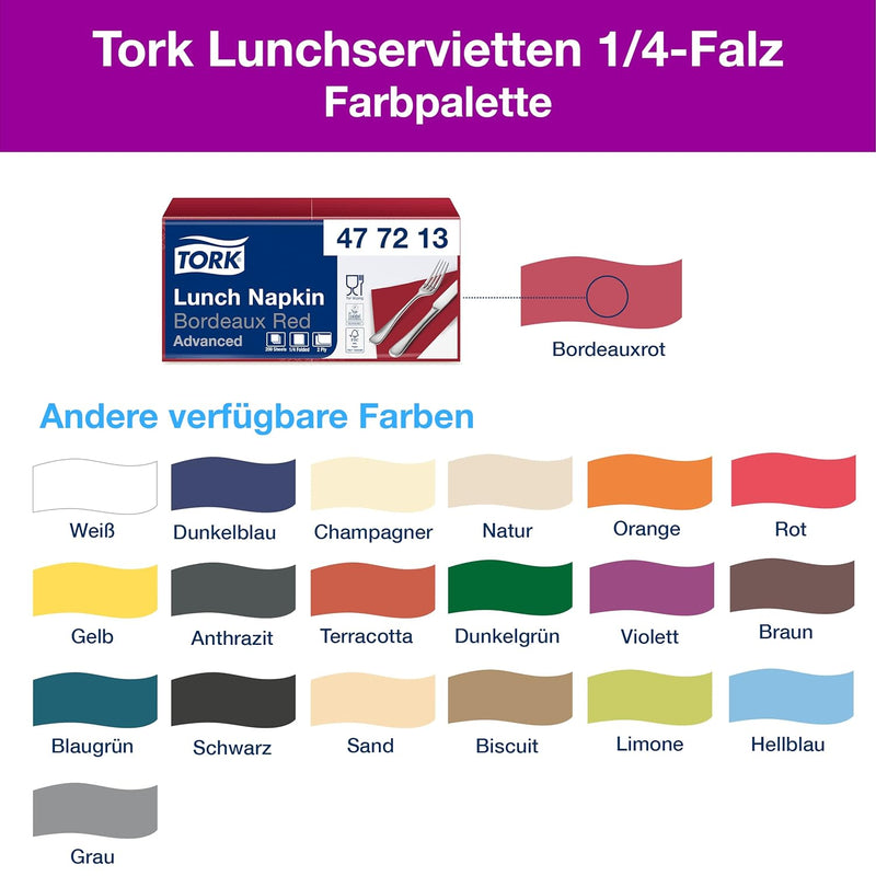 Tork 477213 Lunchservietten Bordeauxrot / 2-lagige Servietten für kleine Gerichte & Snacks / Advance