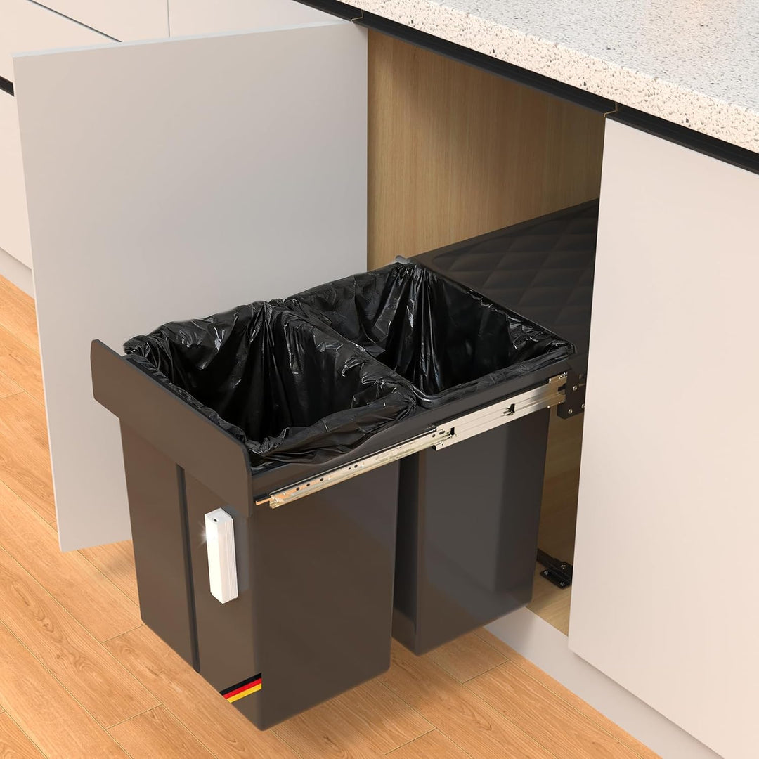 Huracan Mülleimer Küche Unterschrank Ausziehbar 40L, Mülleimer 2 Fächer, Mülltrennsystem Küche, Einb