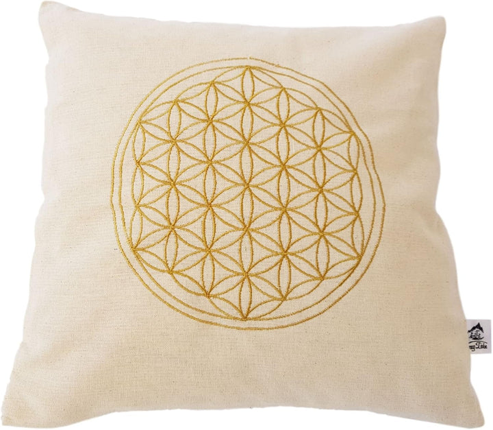 Zirbenkissen bestickt mit der Blume des Lebens Grösse 40x40 cm befüllt mit Zirbenflocken aus 100% Al