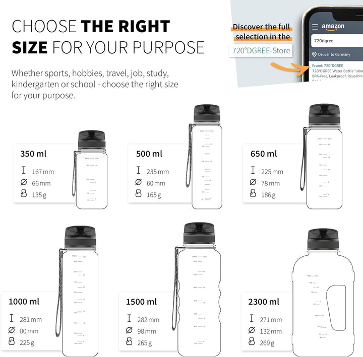 720°DGREE Trinkflasche 1l “uberBottle“ crystalClear +Früchtebehälter - BPA-Frei, Auslaufsicher - Was