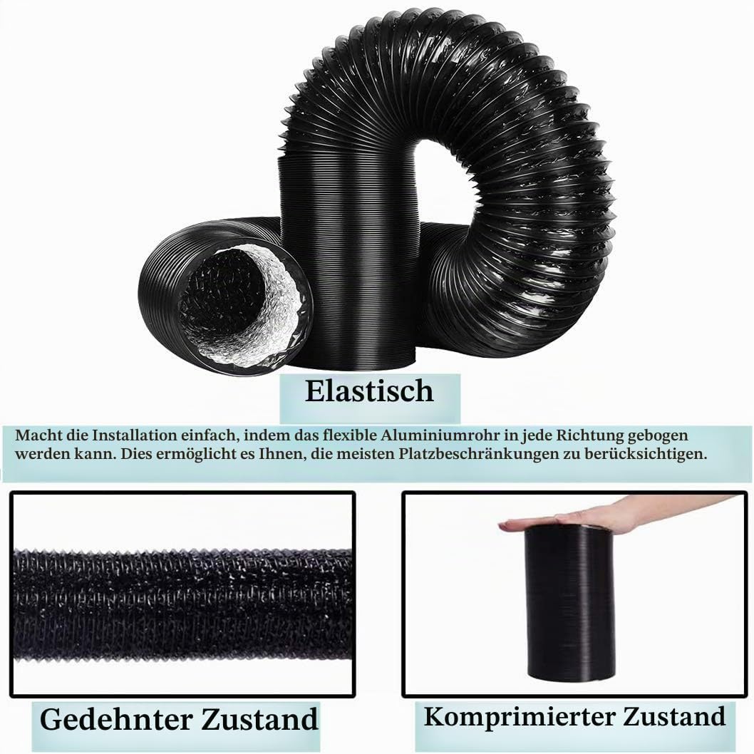 Lüftungsschlauch Abluftschlauch Aluflexrohr PVC Ablufttrockner - 100mm Alu-Flexschlauch Flexrohr Luf