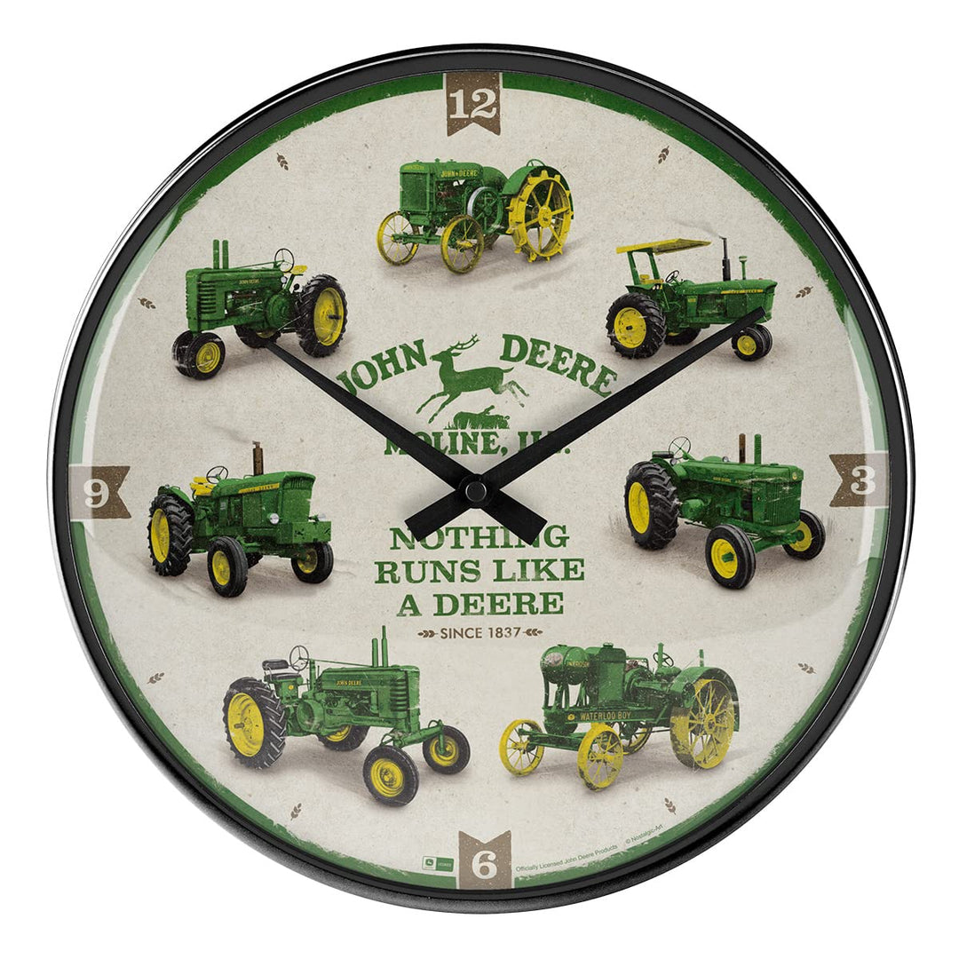 Nostalgic-Art Retro Wanduhr, Ø 31 cm, John Deere – Model Chart – Geschenk-Idee für Traktor-Fans, Gro