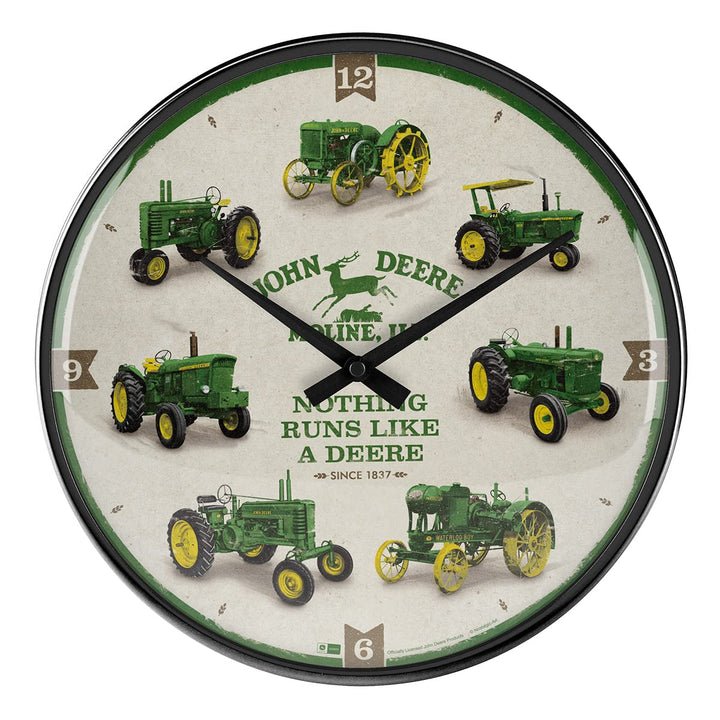 Nostalgic-Art Retro Wanduhr, Ø 31 cm, John Deere – Model Chart – Geschenk-Idee für Traktor-Fans, Gro