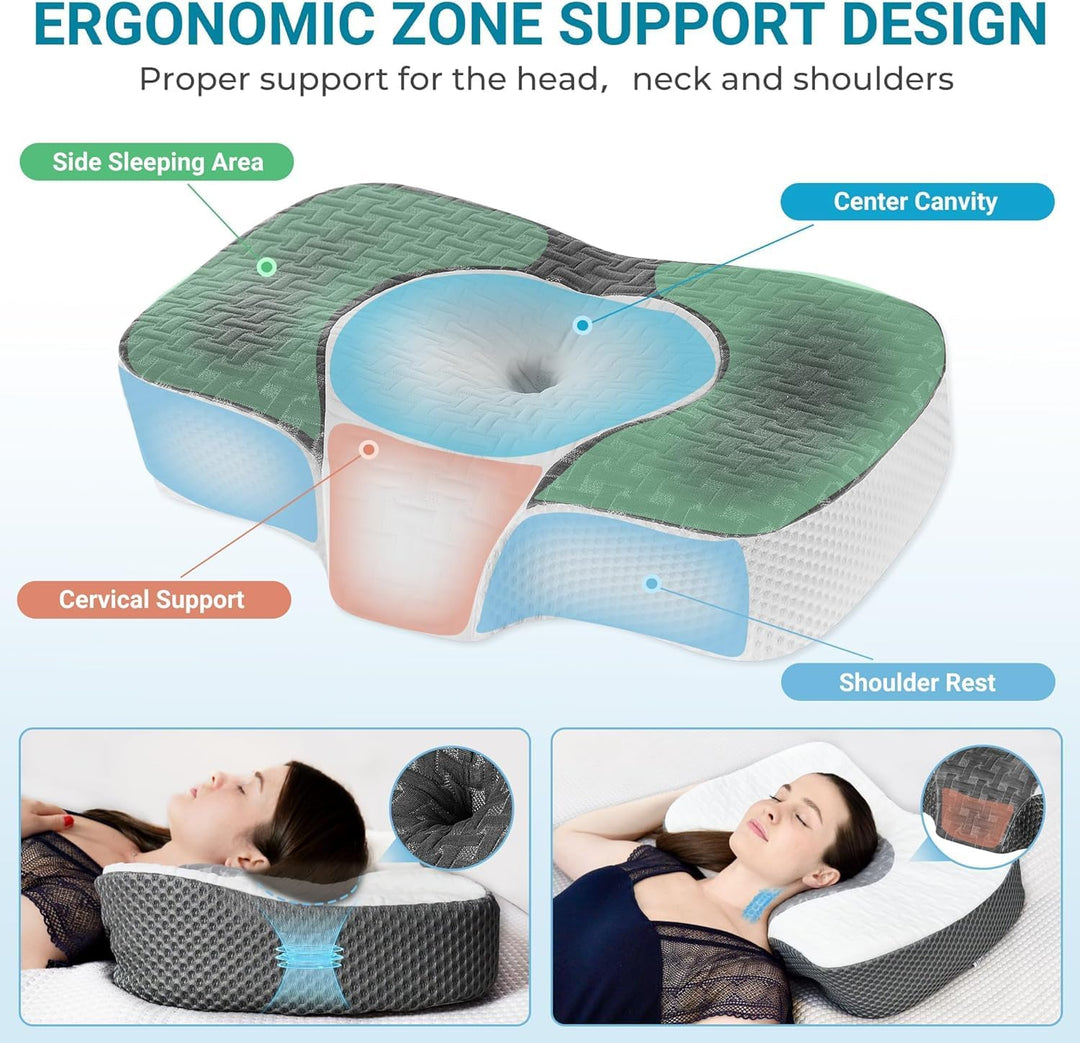 Elviros Orthopädisches Kissen aus Memory Foam, Kopfkissen Nackenschmerzen, Ergonomisches Nackenhörnc