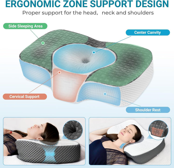 Elviros Orthopädisches Kissen aus Memory Foam, Kopfkissen Nackenschmerzen, Ergonomisches Nackenhörnc
