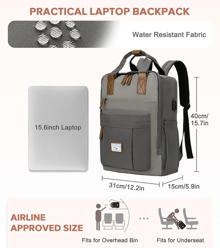 Kasgo Schulrucksack, Wasserabweisend Rucksack Mädchen Jungen Teenager 15.6 Zoll Laptop Damen Herren