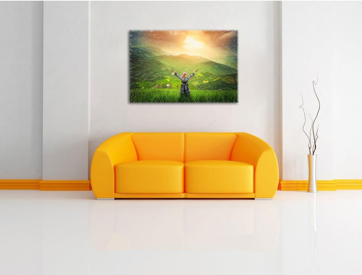 Pixxprint Berg Farm in Asien / 100x70cm Leinwandbild bespannt auf Holzrahmen/Wandbild Kunstdruck Dek