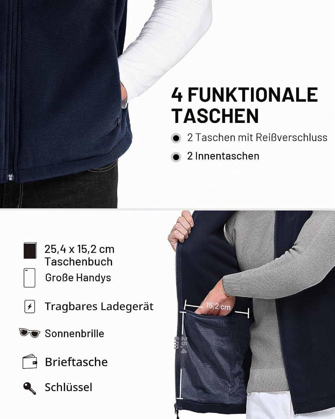 Outdoor Ventures Fleece Weste Herren Leicht Ärmellose Fleeceweste Jacke Winddicht Warm Gefütterte Wi