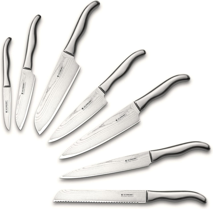 Le Creuset Santoku Messer, 18 cm 18/8 Damaststahlklinge mit glattem Schliff, Edelstahlgriff, Rostfre