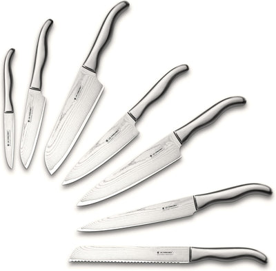 Le Creuset Kochmesser, 20 cm 18/8 Damaststahlklinge mit glattem Schliff, Edelstahlgriff, Rostfrei, S