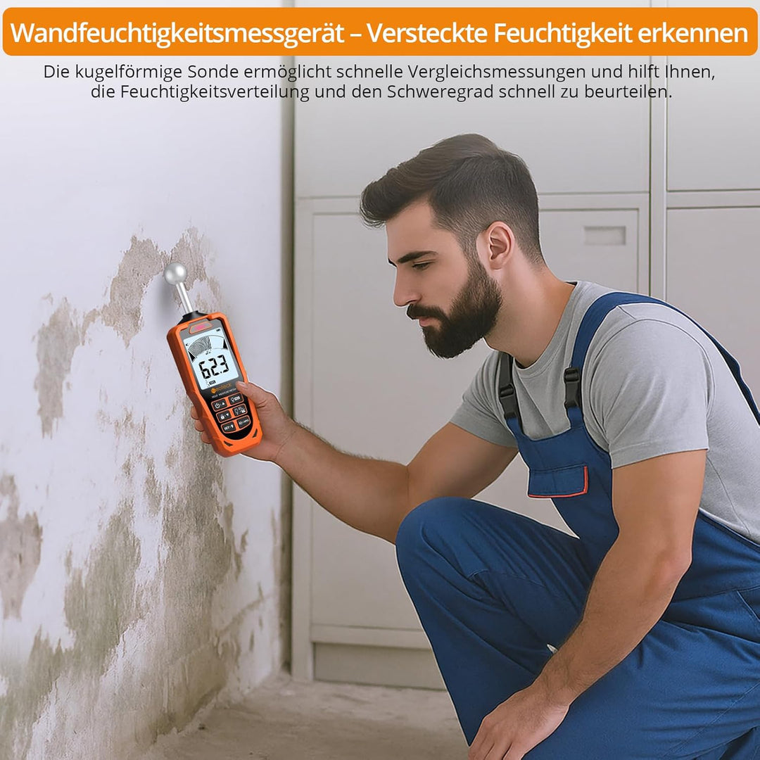 Neoteck Pin&Pinless Feuchtigkeitsmesser mit Farb-LCD und akustischem Alarm 2-in-1 Dual-Sonden-Feucht
