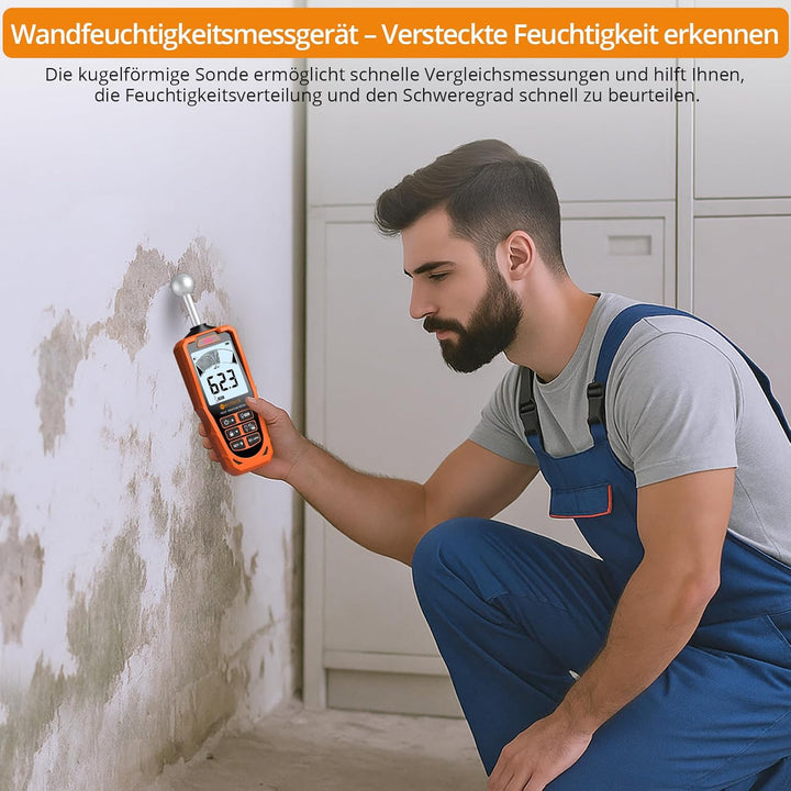 Neoteck Pin&Pinless Feuchtigkeitsmesser mit Farb-LCD und akustischem Alarm 2-in-1 Dual-Sonden-Feucht