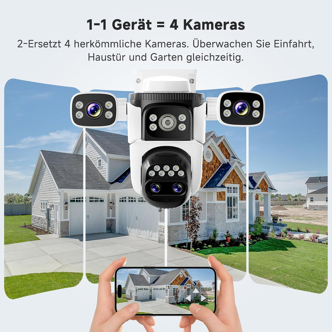 VSTARCAM Überwachungskamera Aussen WLAN, 2K 4-Linsen PTZ Kamera mit 360° Ansicht, KI Personenerkennu