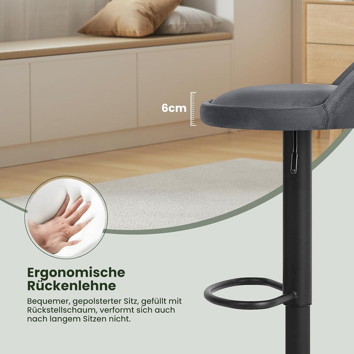 EUGAD Barhocker 2er Set 360° Drehstuhl Barstuhl mit Rückenlehne Fussstütze 120kg belastbar höhenvers