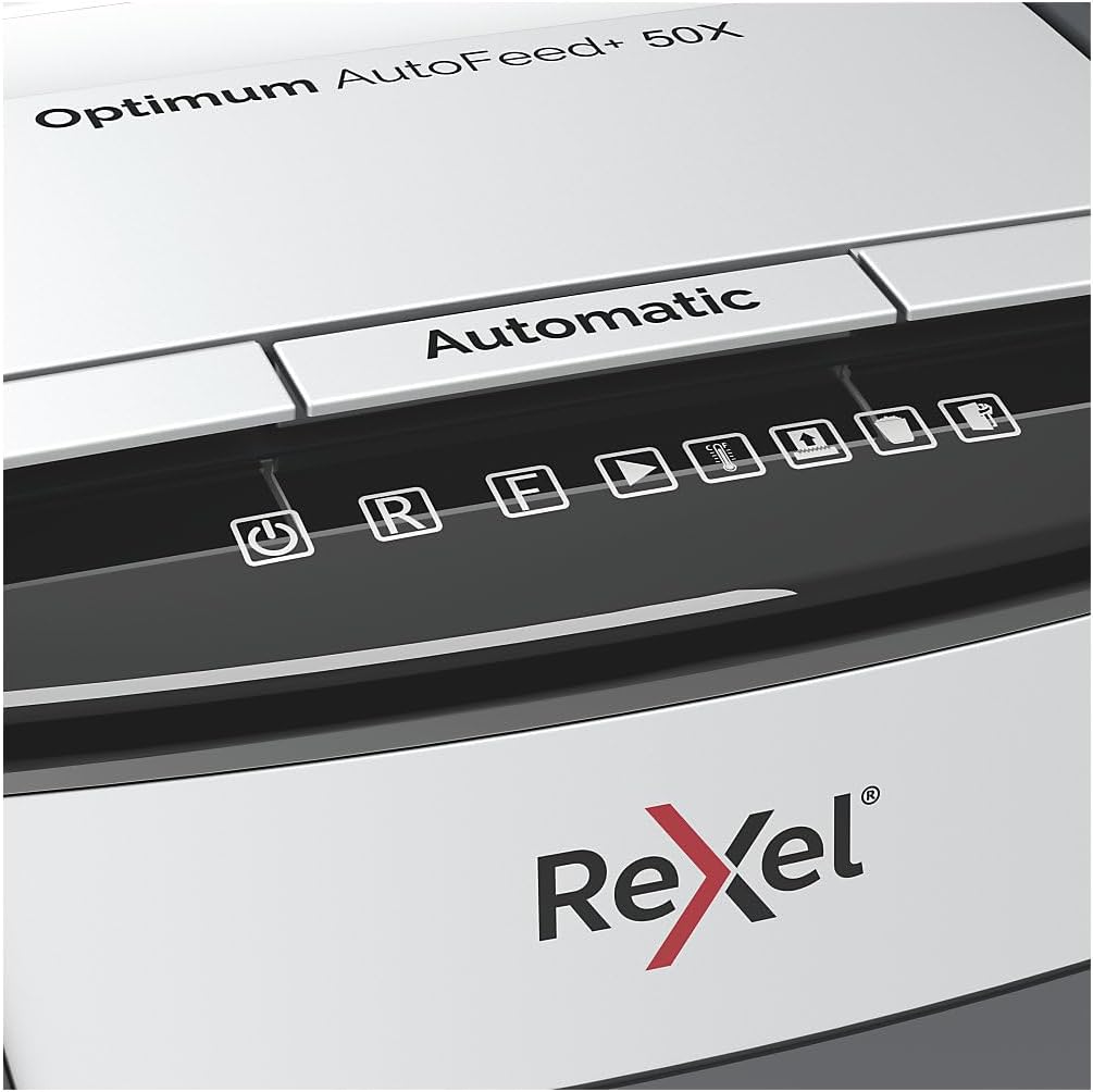 Rexel Optimum AutoFeed+ 50X Automatischer Aktenvernichter CH, 50 Blatt, Sicherheitsstufe P4, Partike