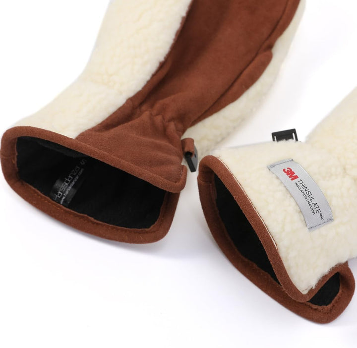 Harssidanzar Damen Winter Lederhandschuhe Outdoor Warm gefüttert Skifahren Fäustlinge SL020EU M Beig