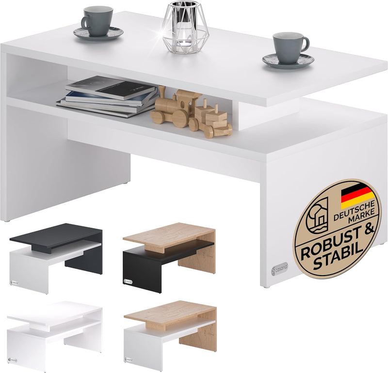 Casaria® Couchtisch mit Ablage Stauraum 92x51x48 cm Kratzfest Holz 50 kg Belastbarkeit Modern Gross