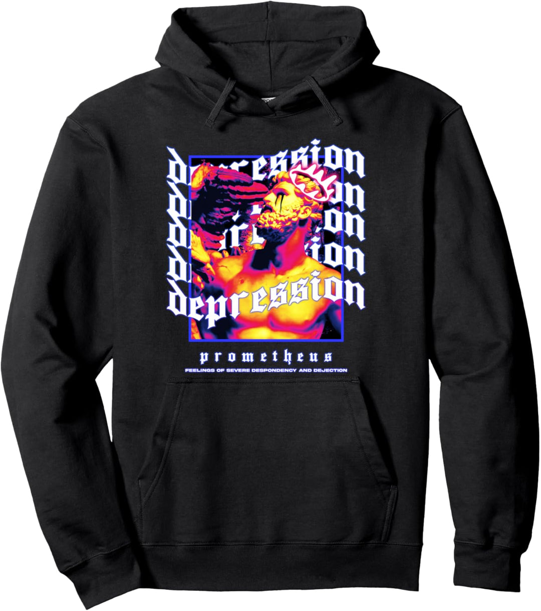 Prometheus Depression Greek - Sad Aesthetic Edgy Streetwear Pullover Hoodie