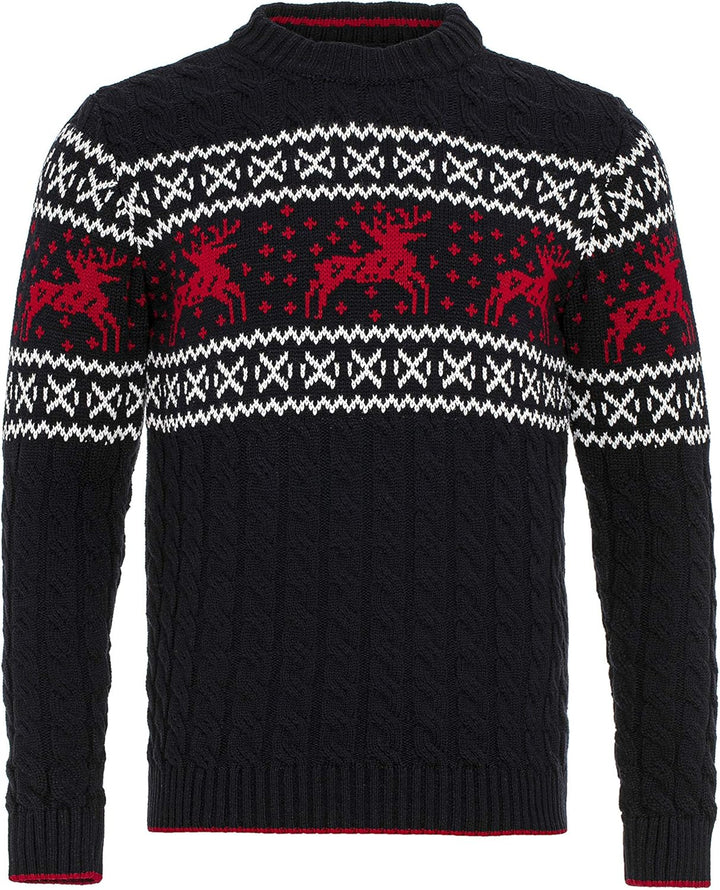 Red Bridge Herren Strickpullover Norweger Pullover Slim-Fit Plait Reindeer L Blau, L Blau