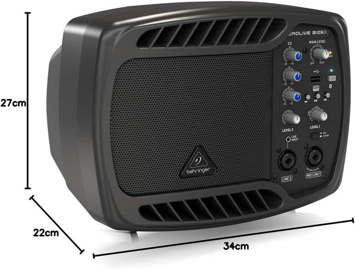 Behringer B105D Ultrakompakter 50-Watt-PA/Monitor-Lautsprecher mit MP3-Player und Bluetooth-Audio-St