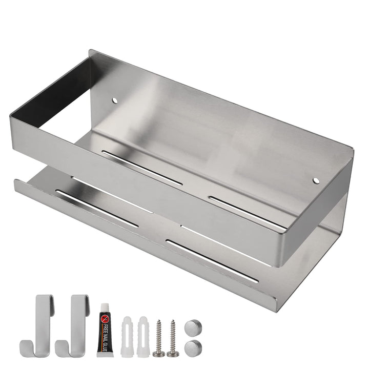 EXLECO Duschablage Ohne Bohren Duschregal Wand Edelstahl Badregal mit 2 beweglichen Haken Duschkorb