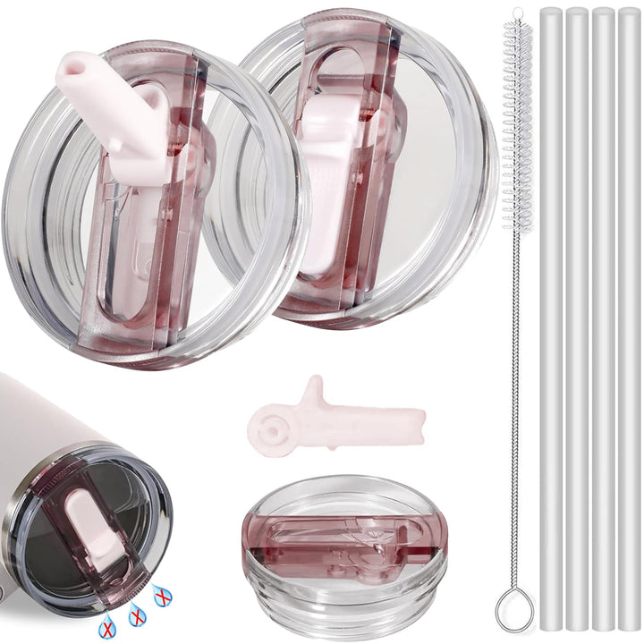 2 Stück Deckel für Stanley Cup 40oz,Auslaufsicherer Deckel Stanley Cup mit 4 Trinkhalmen and 1 Stroh