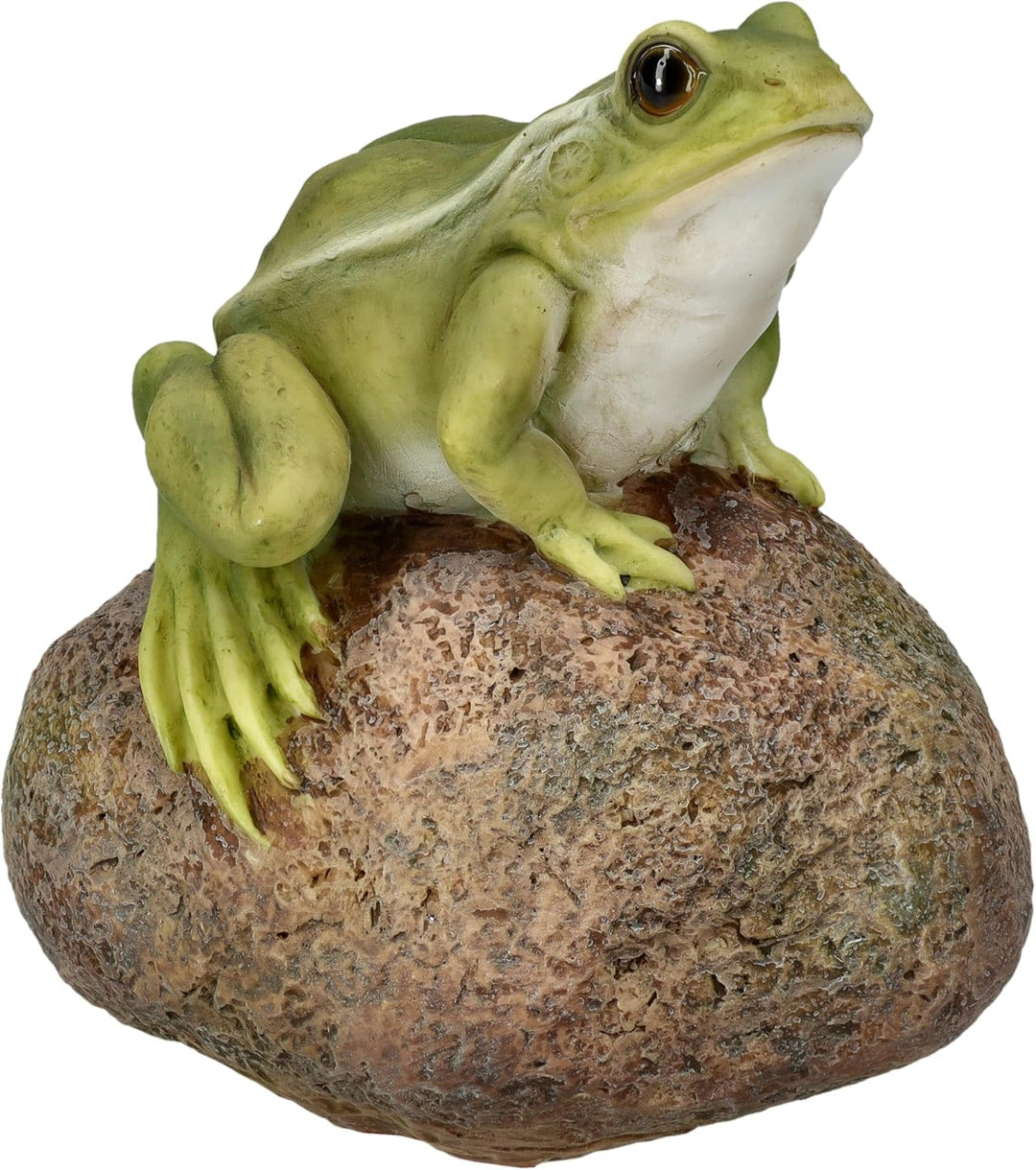 Figuren Shop GmbH Naturgetreue HotAnt Gartenfigur: Frosch auf Stein 11,5 cm - Wetterfeste Gartendeko