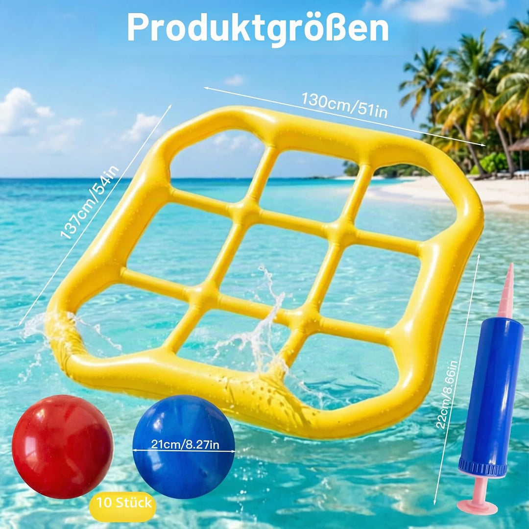 Aufblasbares Wasserspielzeug,Tic Tac Toe Pool Spielzeug mit 10 Aufblasbarer Ball,9-Kästchen-Gitter-W