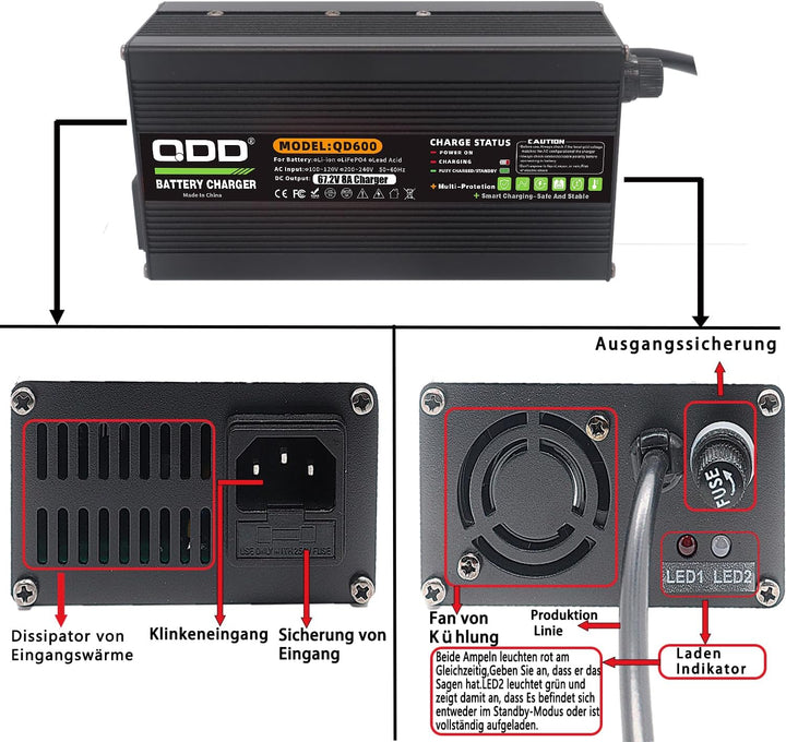 QDD 67,2 V 8 A Li-Ionen-Akku-Smart-Ladegerät, vollständig mit Lüfter, verwendet für 16S 60 V Li-Ione