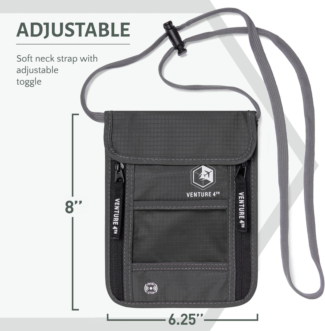 Venture 4TH Travel Neck Wallet with RFID Blocking – Passport Holder Neck Pouch to Keep Your Cash and