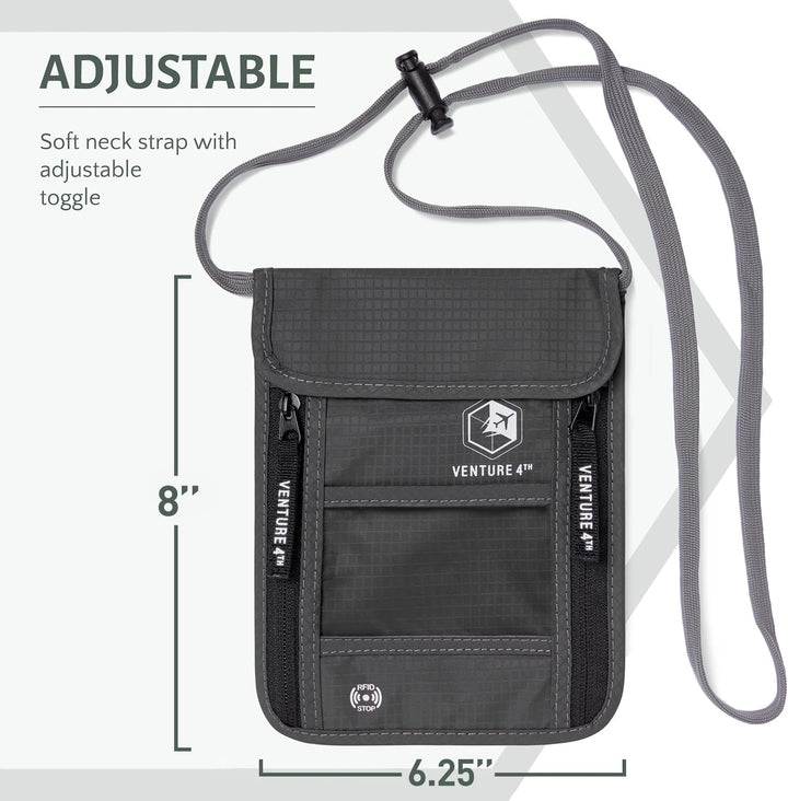 Venture 4TH Travel Neck Wallet with RFID Blocking – Passport Holder Neck Pouch to Keep Your Cash and