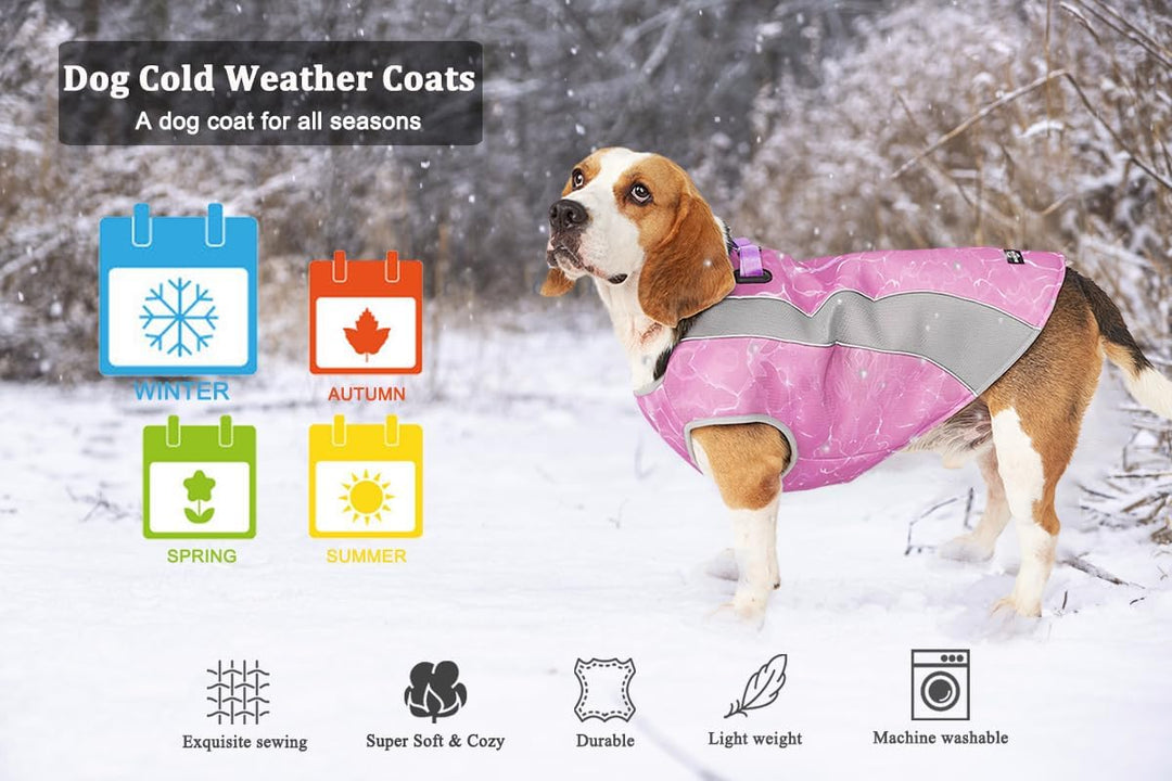 Doppelfunktion Hundemantel Winter Hundejacke & Sommer Hund Kühlweste mit Geschirr D-Schnalle, kaltes