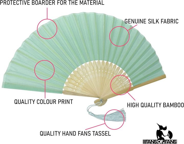 FANSOF.FANS Handfächer aus Stoff mit Quaste, Güteklasse A, Bambusrippen, für Party, Hochzeit, Gastge