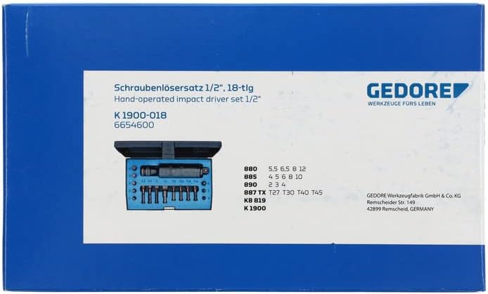 Schraubenlösersatz K 1900-018 18-tlg.1/2 Zoll in Ku.-Kassette GEDORE