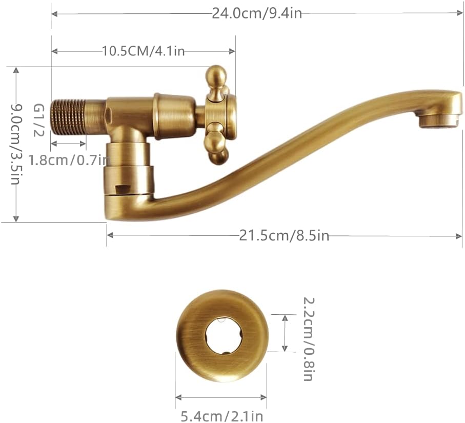 KOPYFANTAP Wasserhahn Wandmontage Kaltwasser，Messing Antik Wand 180° Drehbar Waschtischarmatur，Singl