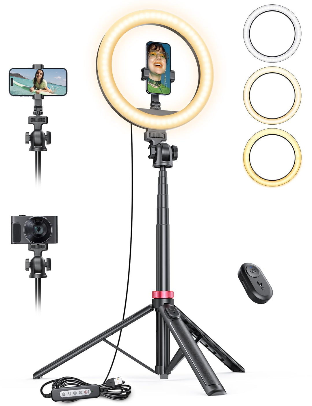 10,2" Dimmbares Ringlicht mit 192cm Hohem Aluminium-Stativ, Flimmerfreies LED-Make-up-Licht/Cold-Sho
