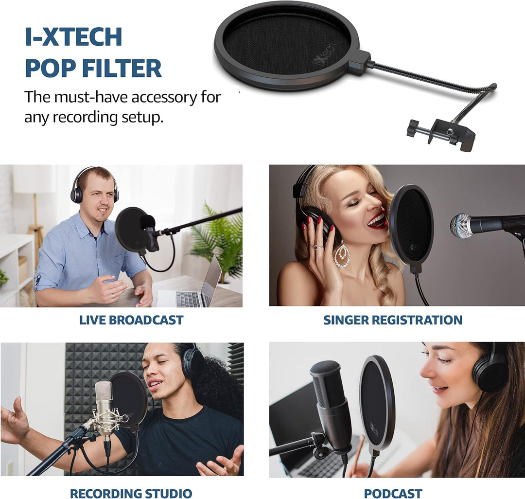 IXTECH Popfilter für Blue Yeti-Mikrofon, doppelschichtiger Schallschutz, Schildwächter, Windschutz m