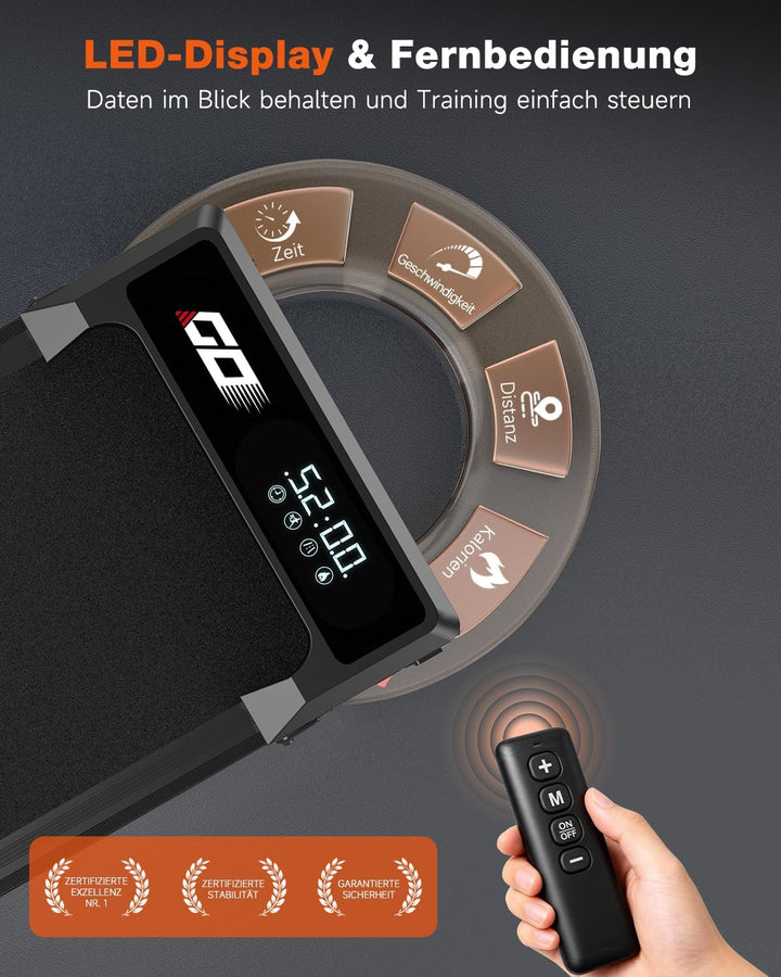 Laufband klappbar elektrisch mit 9% Steigung, leises Walking Pad mit 1-10 km/h, bürstenloser 3,0-PS-