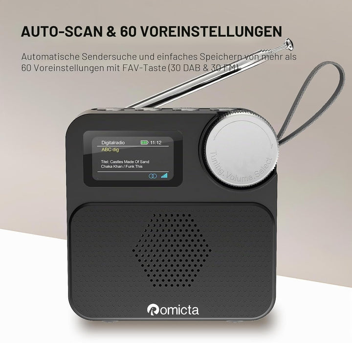 DAB/DAB+ Radio mit Bluetooth 5.0, tragbares Digitalradio mit UKW, Farbdisplay, MicroSD-Karten-Slot,