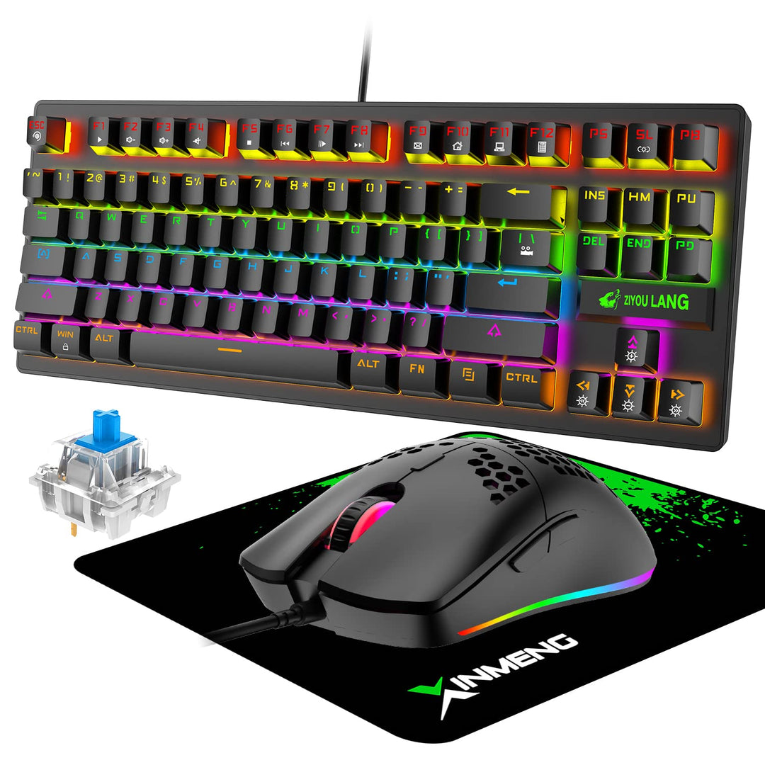 Kabelgebundenes mechanisches TKL-Gaming-Tastatur- und -Maus-Set mit 87 Tasten 3-in-1, mehrere RGB-LE