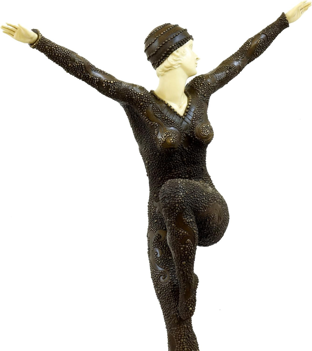 Kunst & Ambiente - Grosse Art Deco Skulptur - XXL Tänzerin auf Marmorsockel Figur - D. H. Chiparus s