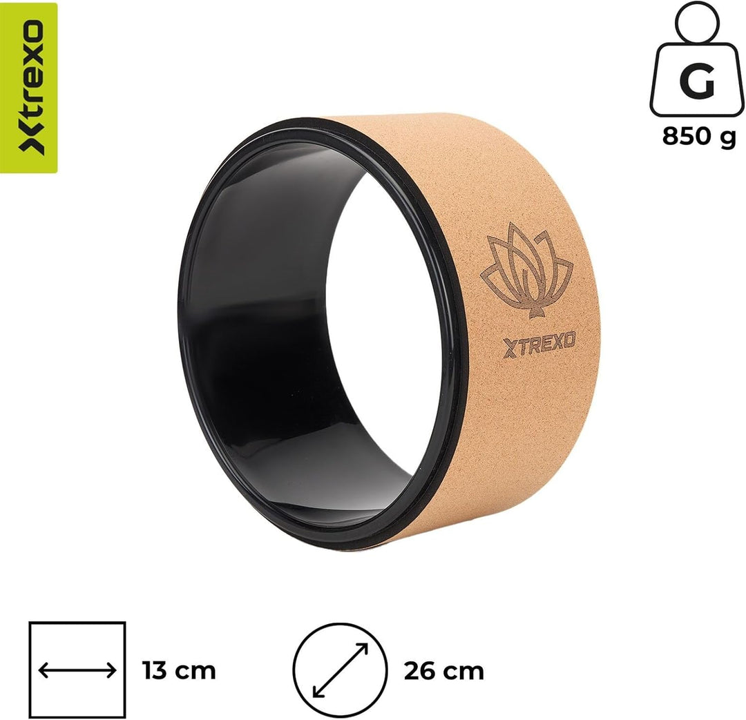 TREXO Yoga Rad Naturkork mit einem Durchmesser von 32 cm und einer Breite von 13 cm in Braun aus 100