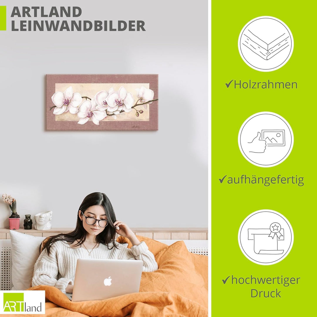 ARTland Wandbild selbstklebende Vinylfolie 100 x 50 cm Botanik Blumen Orchidee Malerei Creme A1TS Or
