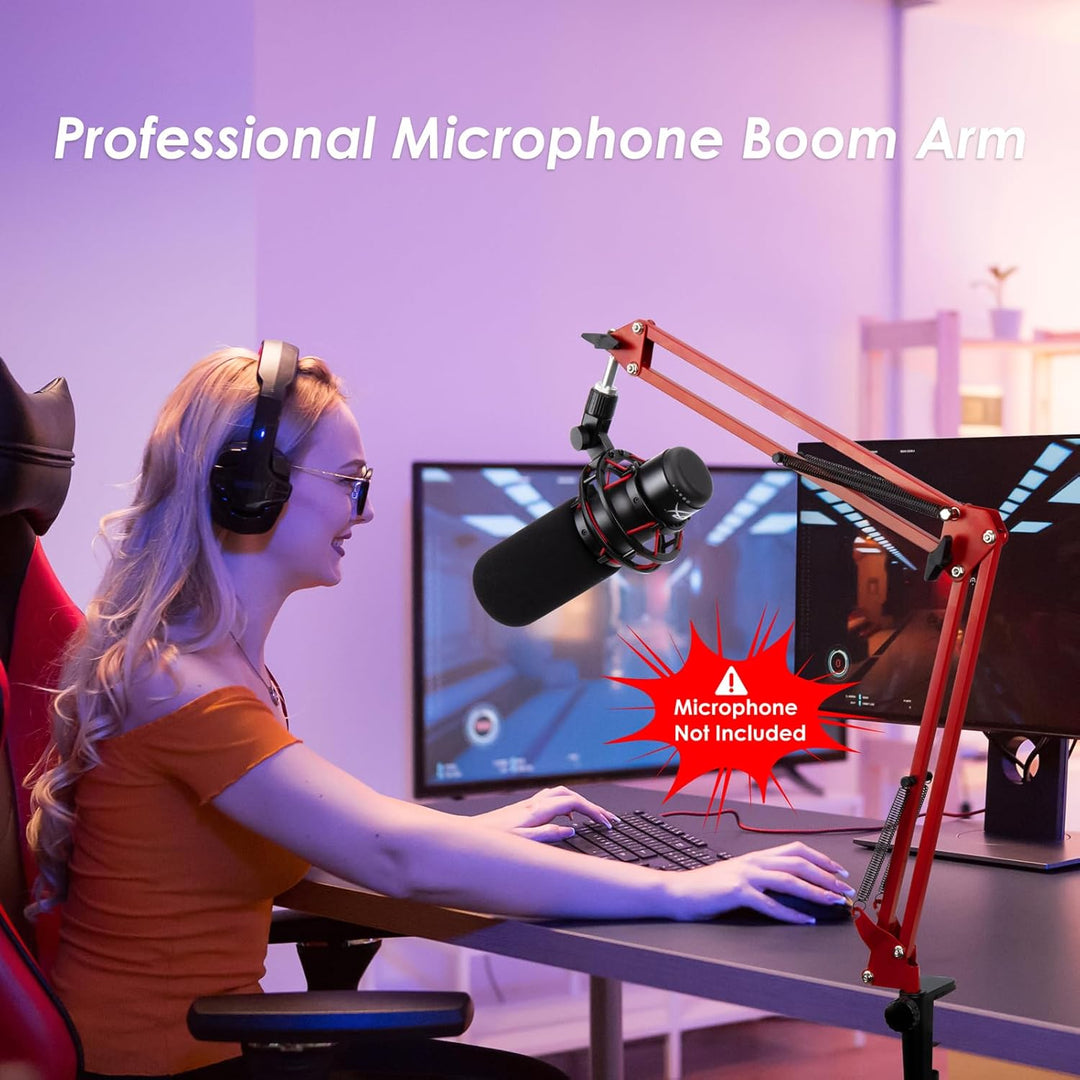 HyperX QuadCast Mikrofonarm Rot, Professioneller Studio Boom Arm mit Schaumstoff Pop-Filter, Mic Stä