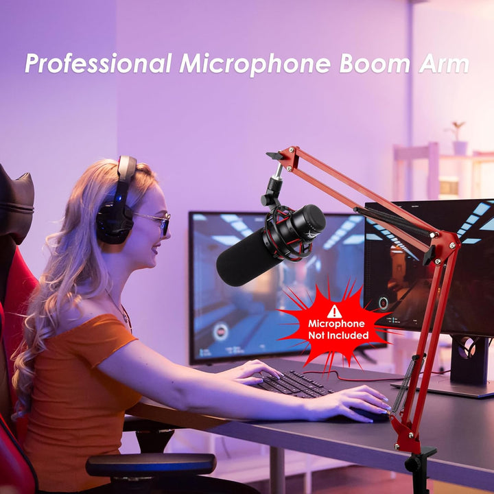 HyperX QuadCast Mikrofonarm Rot, Professioneller Studio Boom Arm mit Schaumstoff Pop-Filter, Mic Stä