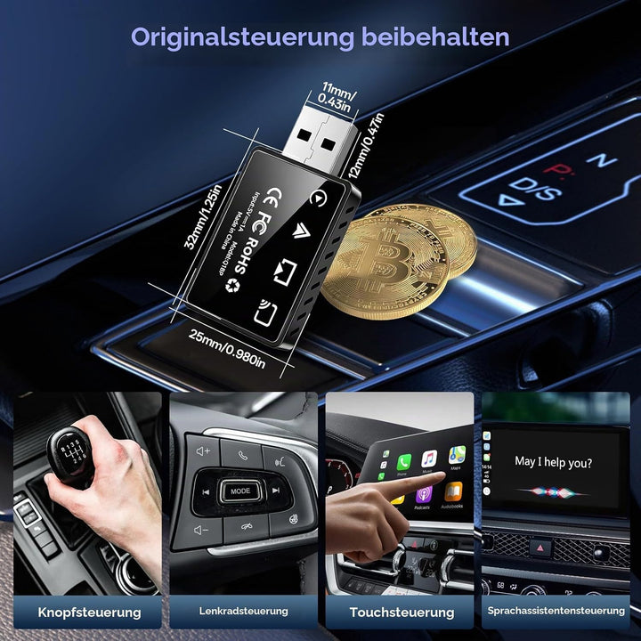 4in1 Wireless CarPlay Adapter – Kabelgebunden zu Kabellos für CarPlay &amp; Android Auto mit Mirror Link