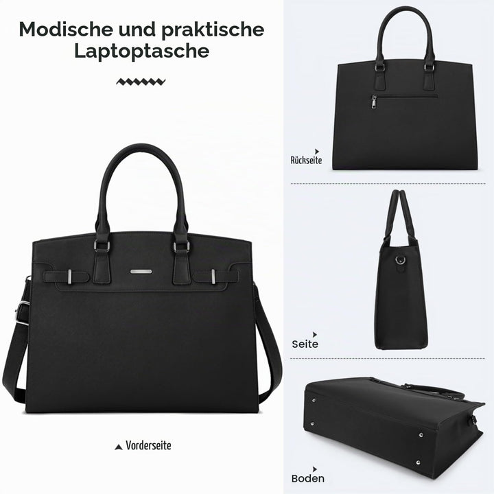 IGOLUMON Handtasche Damen Shopper Damen Gross Schwarz Laptop Tasche 15.6 Zoll PU Leder Umhängetasche
